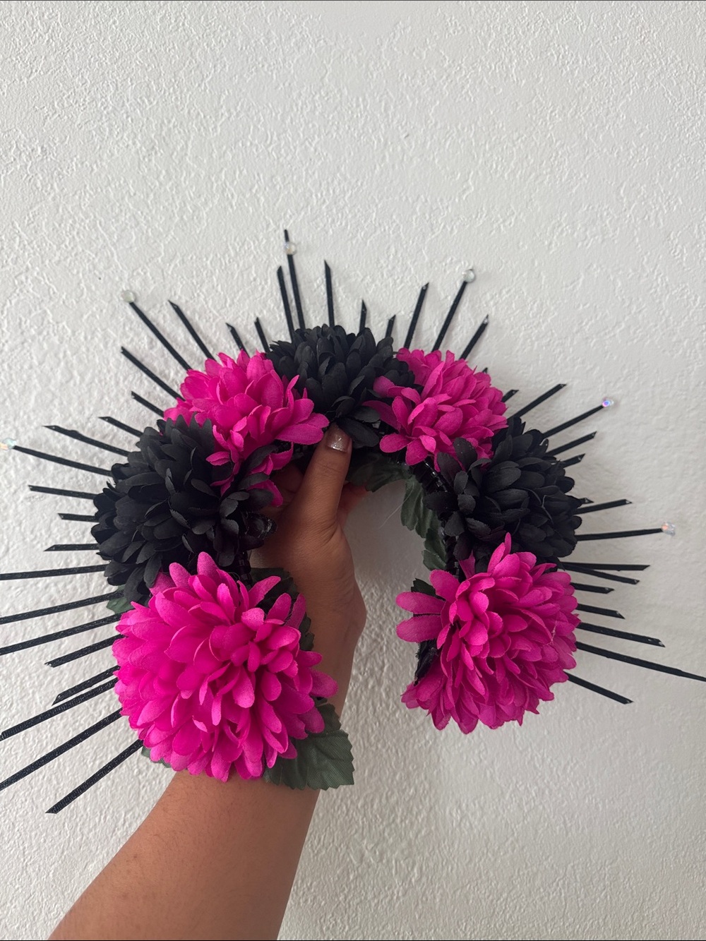 Black & Hot Pink Floral Spike Headpiece - Women's Statement Hair Accessory